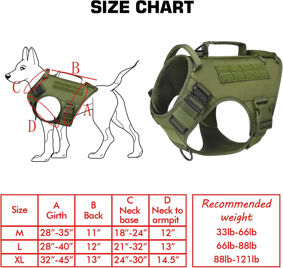 Tactical Dog Backpack Harness for Large Breed Original Design Metal - M / Green (with 2 pouches) - image 4