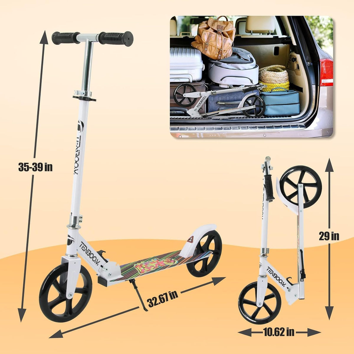 TENBOOM folding kick scooter with 8 inch wheels, rear brake and adjustable handlebar - view 7