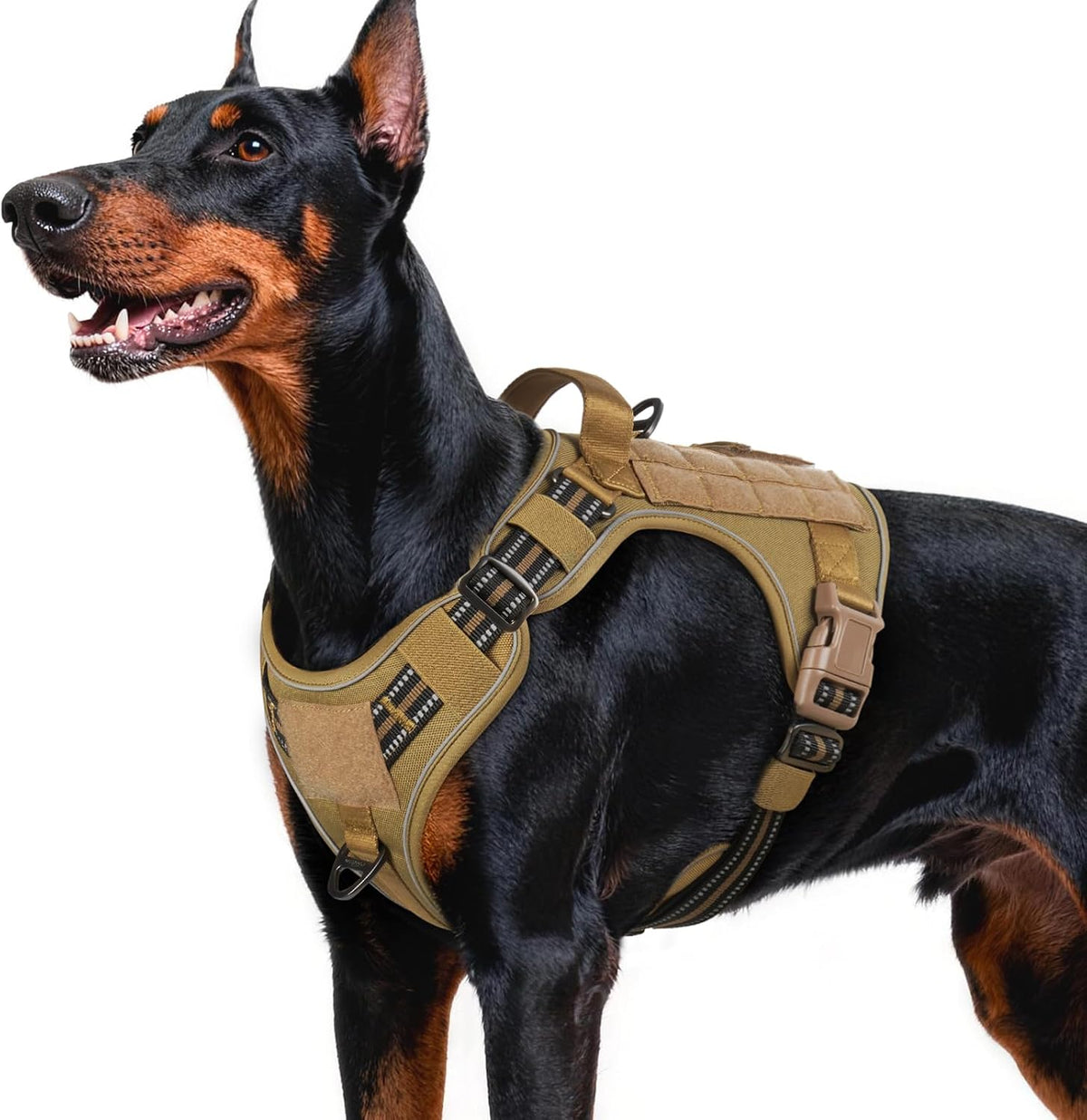 rabbitgoo Tactical Dog Harness for Large - Brown / L(Chest:22"-37",Neck:21.1"-30.3",Back:8.3")