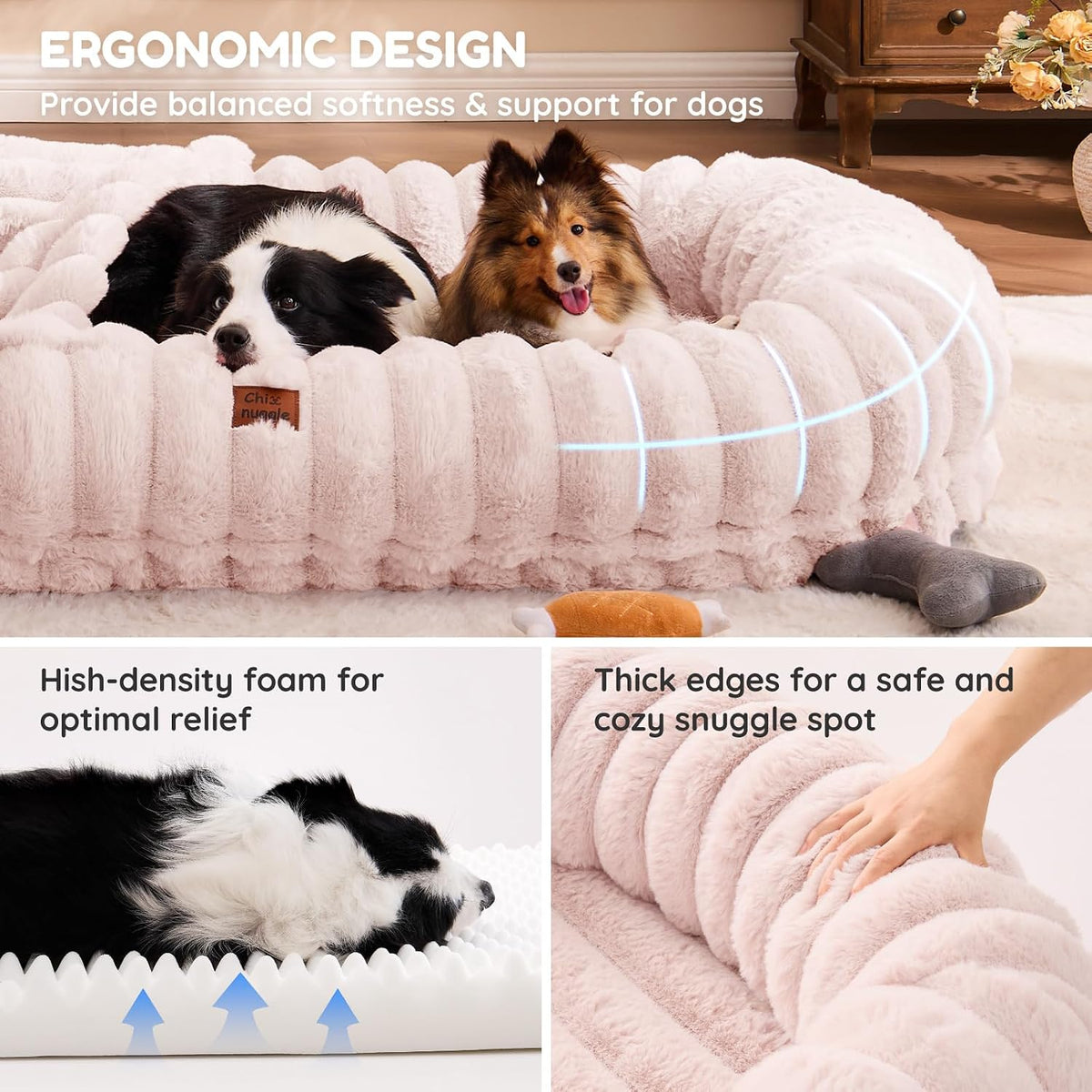 Orthopedic Human Dog Bed, with Faux Fur Washable Cover, Blanket - Pink / Human Dog Bed (72x40x10) - image 4