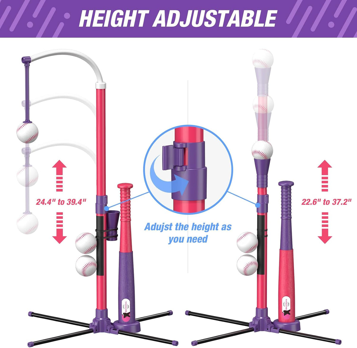 QDRAGON 4-in-1 T ball set for kids with bats, softballs, tee stand and catch paddles - view 9