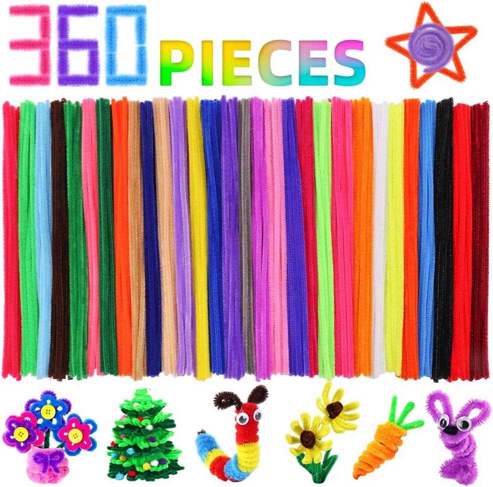 Pipe Cleaners Chenille Stems 1050 Pieces 30 Assorted Colors for Craft - 30 colors / 360pcs
