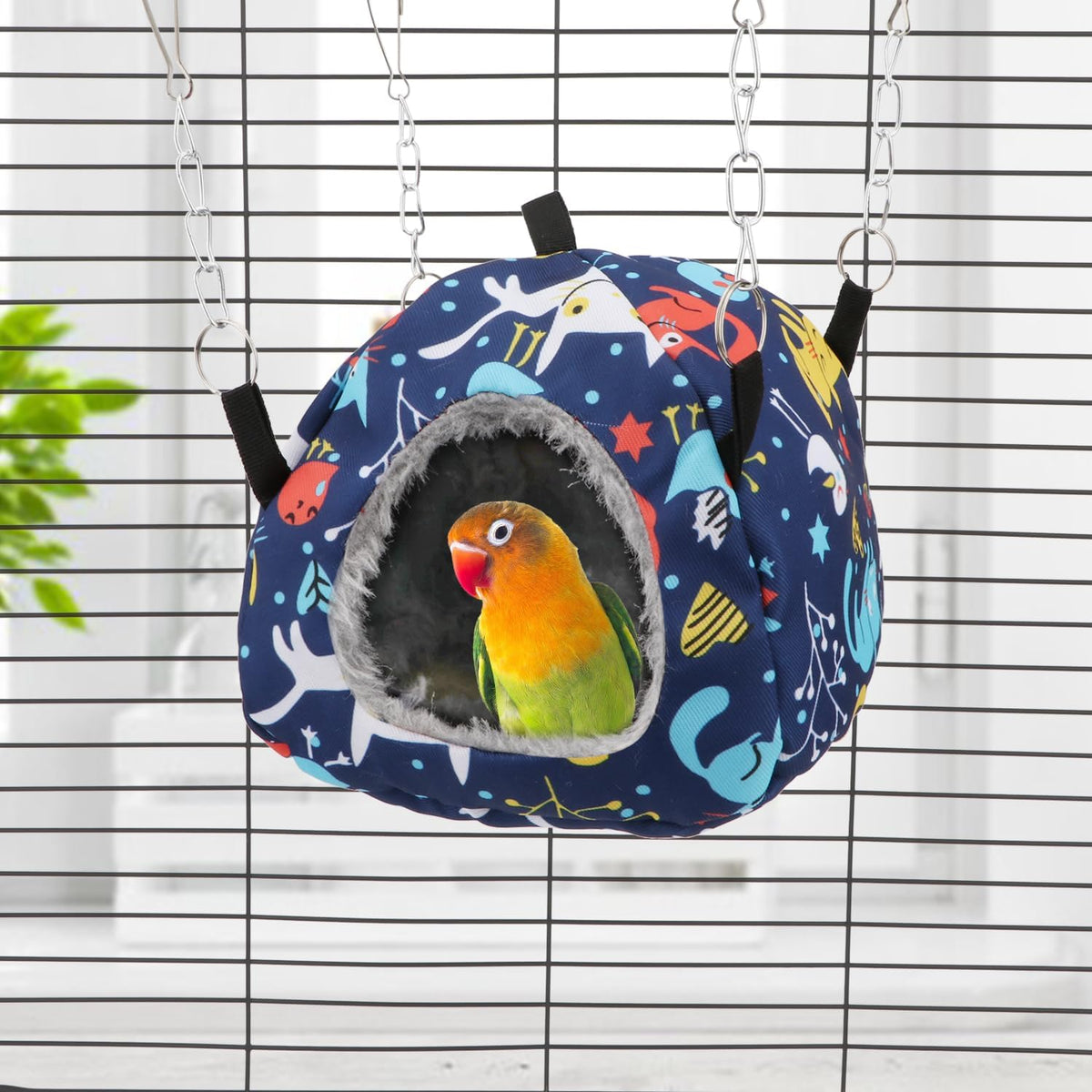 Wontee Bird Plush Hammock Parrot Hanging Snuggle Cave Happy Hut Tent - S / Blue Cat - image 3