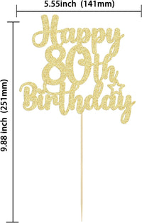 Gyufise 1Pc Happy 80th Birthday Cake Topper Glitter Cheers to 80 - 80th / Gold - image 2