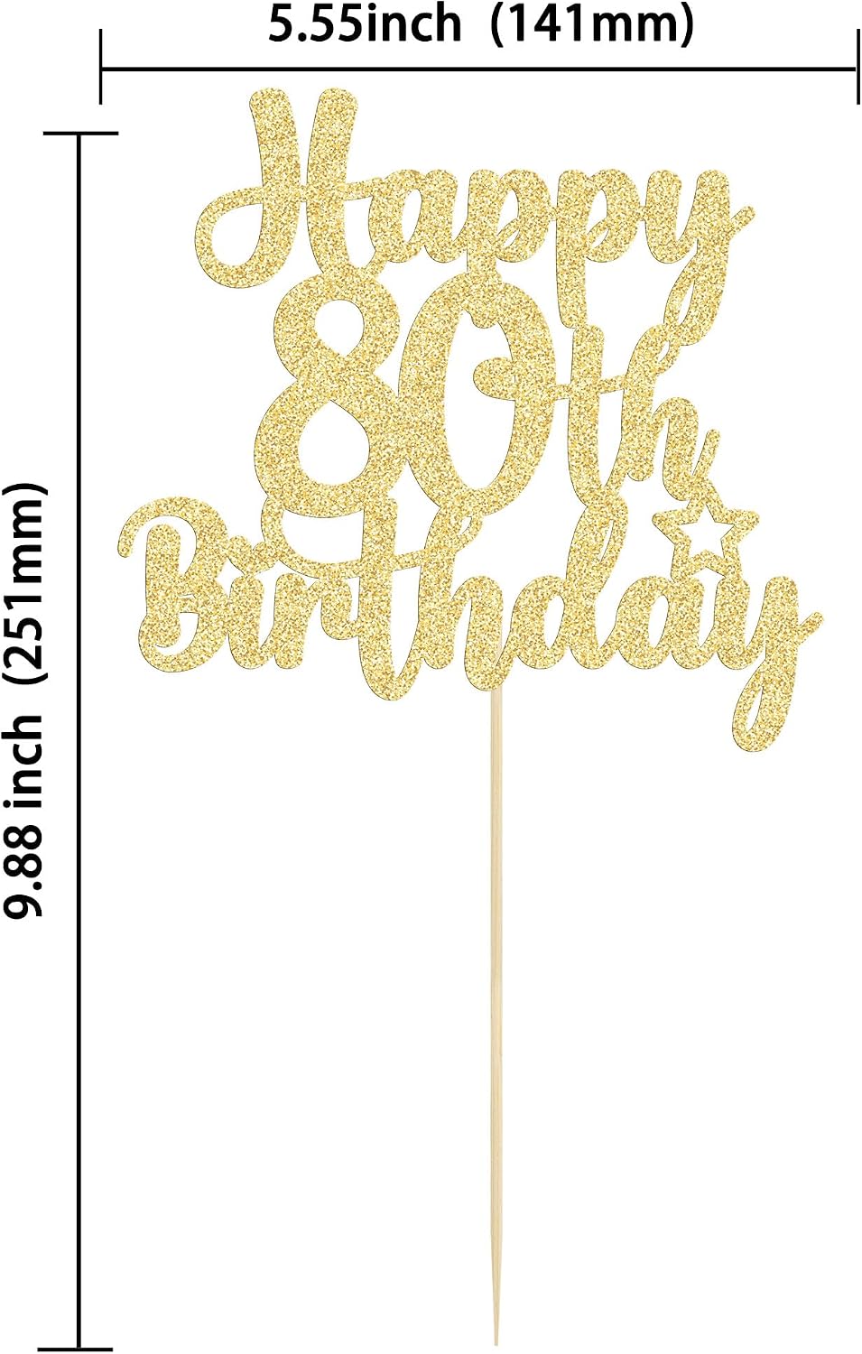 Gyufise 1Pc Happy 80th Birthday Cake Topper Glitter Cheers to 80 - 80th / Gold - image 2