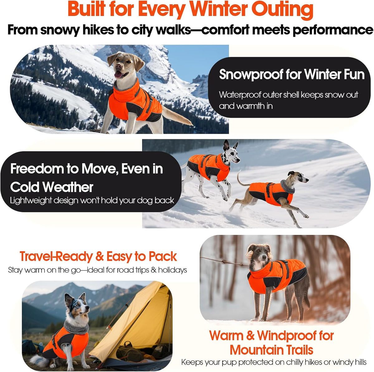 QBLEEV Warm Dog Jacket, Waterproof Dog Winter Coat with Harness – Essentials for Dogs - Orange / Small - image 4