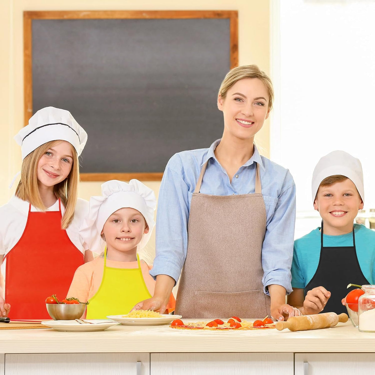 PLULON 8 Pcs Colorful Apron Kids Aprons for Painting Cooking Art Smock – Fun for Kids & Family - Black / 15 - image 2