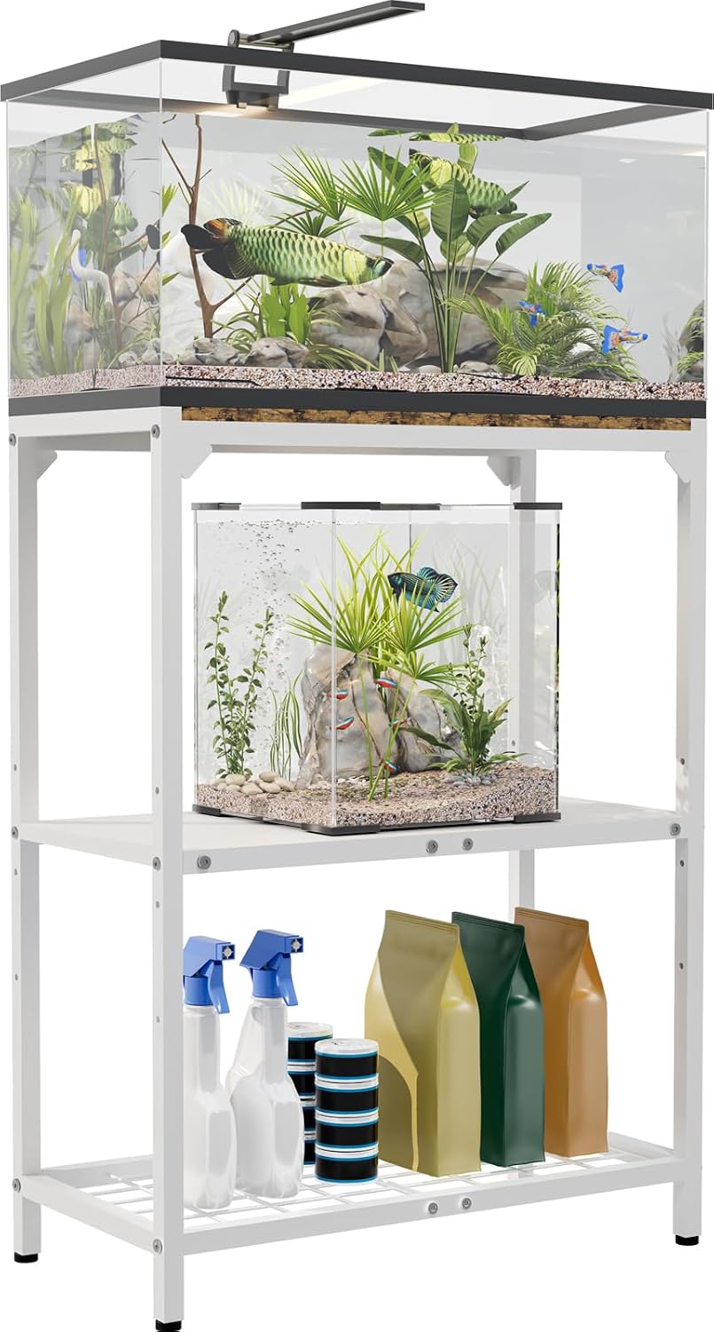 20-30 Gallon Aquarium Stand with 3-Tier Adjustable Storage Shelf – Essentials for Fish - 20 Gal White