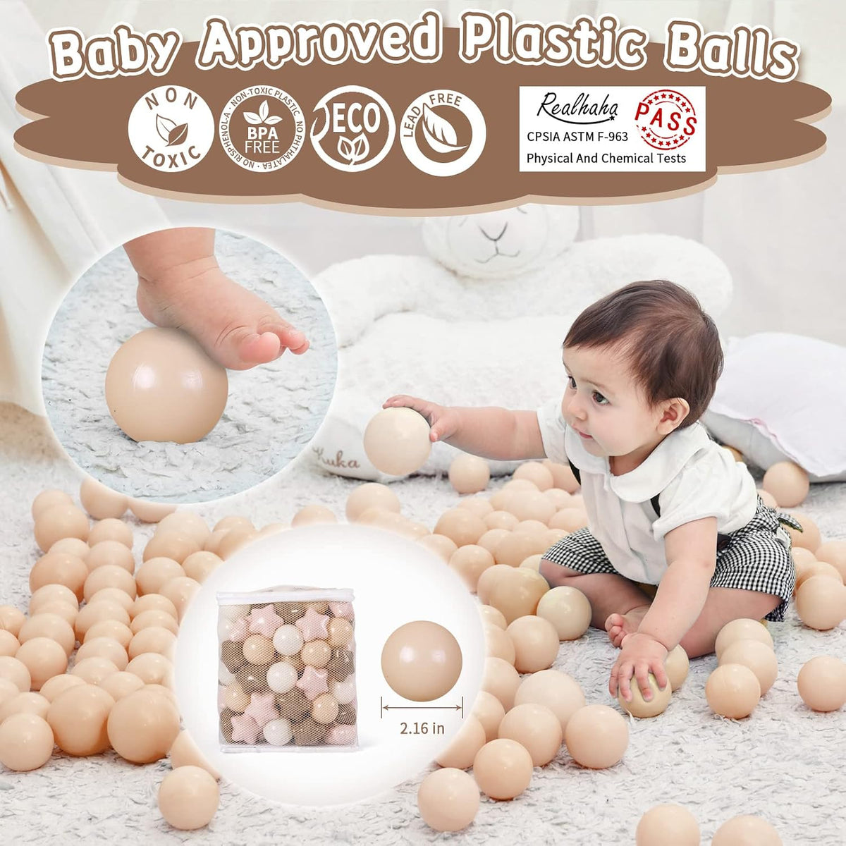 Realhaha Ball Pit Balls Star Shapes Plasticballs for Ballpit Playpen – Fun for Kids & Family - Pink Coffee / 100 - image 2