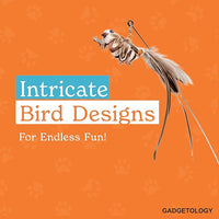 Interactive Bird Simulation Cat Toy Set for Bored Indoor Adult Cats Feather Toy Wand 5 Pcs Natural Bird Feathers Stable Round Base Wand Cat Toys for Indoor Cats Hunting Toys