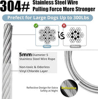 Jenico Dog Tie Out Cable - 10/15/20/30/40/50/70/100/150FT Runner Cable with Swivel Hook and Shock Spring, for Small to Medium Pets Up to 500 LBS
