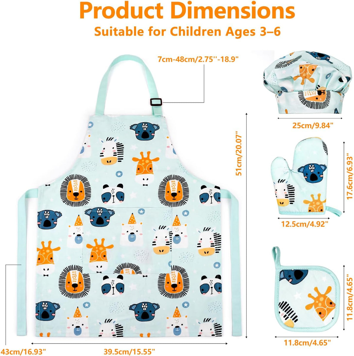 Kids Apron for Boys and Girls Aged 3-6 100% Cotton Blue WQHM – Fun for Kids & Family - Green 4-pack Apron Set - image 2