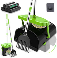 UPSKY 33.4" Dog Pooper Scooper Swivel Bin & Rake Kit with 100 Waste - A-Green
