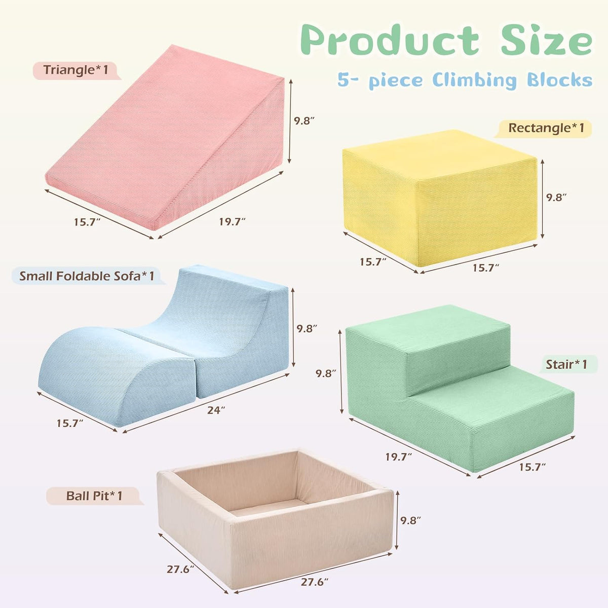 QUCHI foam climbing blocks for toddlers, 5-piece soft play set with ball pit - view 6