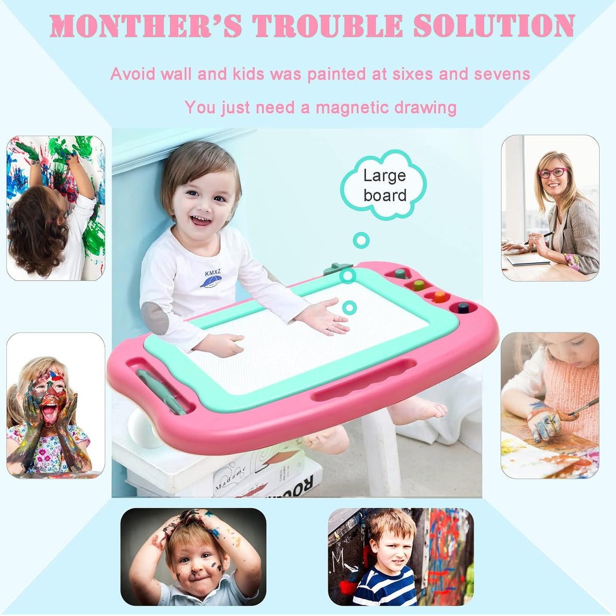 Magnetic Drawing Board,Large Doodle Board Toddler Toys for Girls Boys 3 4 5 6 7 Year Old Kids Gift - Rose - image 2