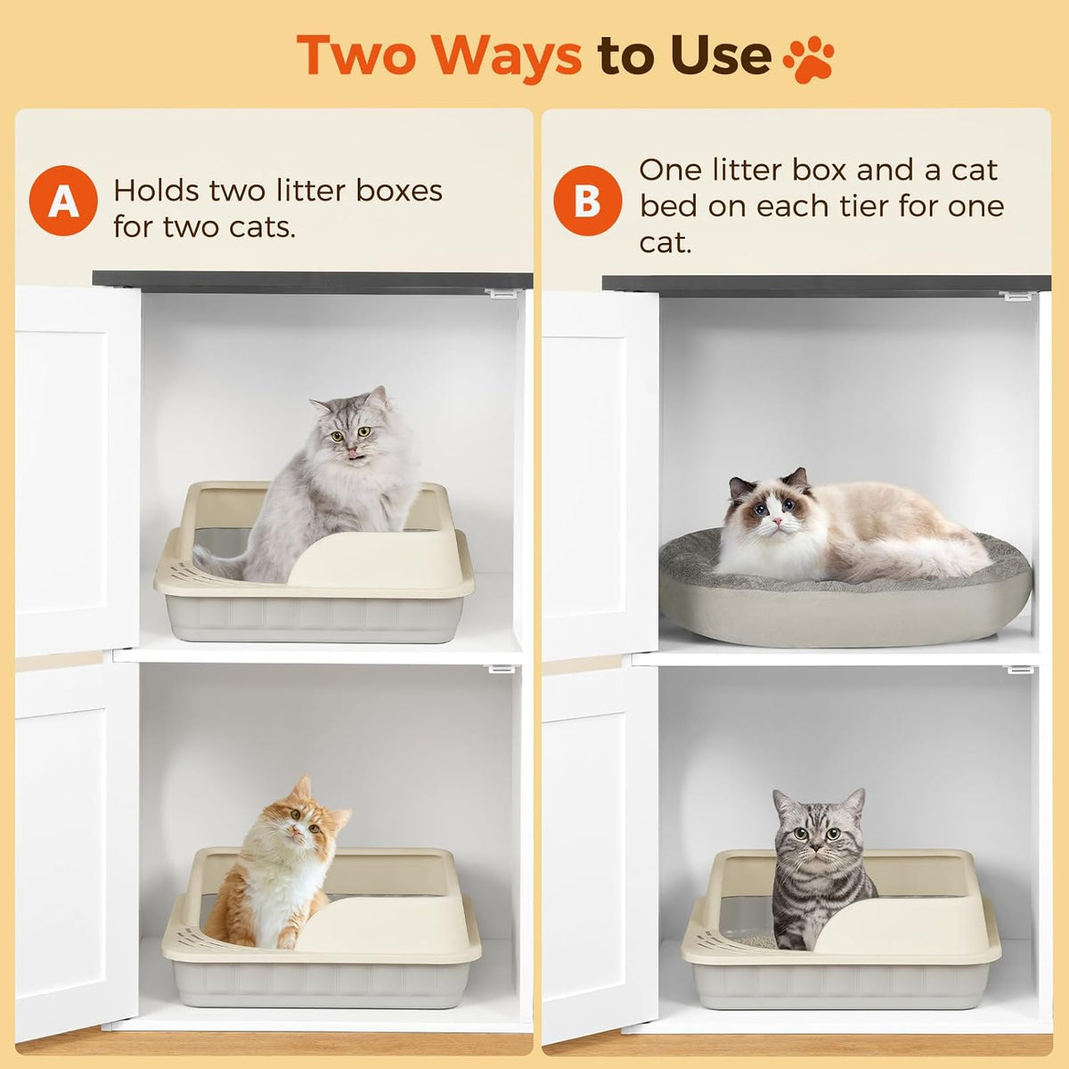 MAHANCRIS Litter Box Enclosure for 2 Cats - White and Black - image 4