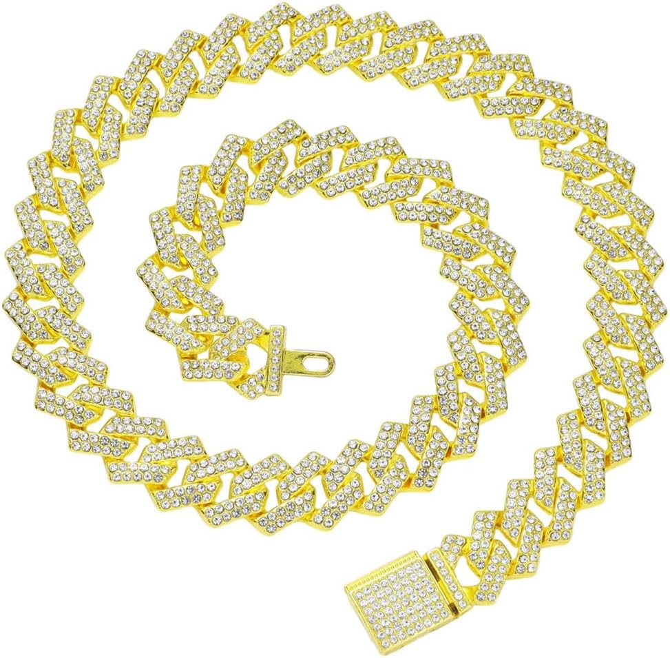 Pink Dog Necklace,Rhinestone Dog Chain Necklace Bling Diamond Cuban Link Dog chainCollars Glitter - 24 inch(Max Neck 23") / Golden - image 2
