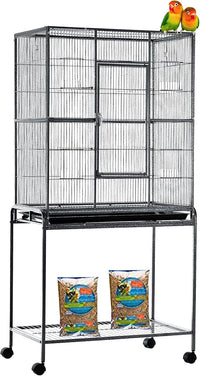 30.5Lx18.5Wx52.5 H Sturdy Wrought Iron Bird Parrot Home Cage On Wheels – Essentials for Birds - Black Vein / 25"L x 17"W x 54"H
