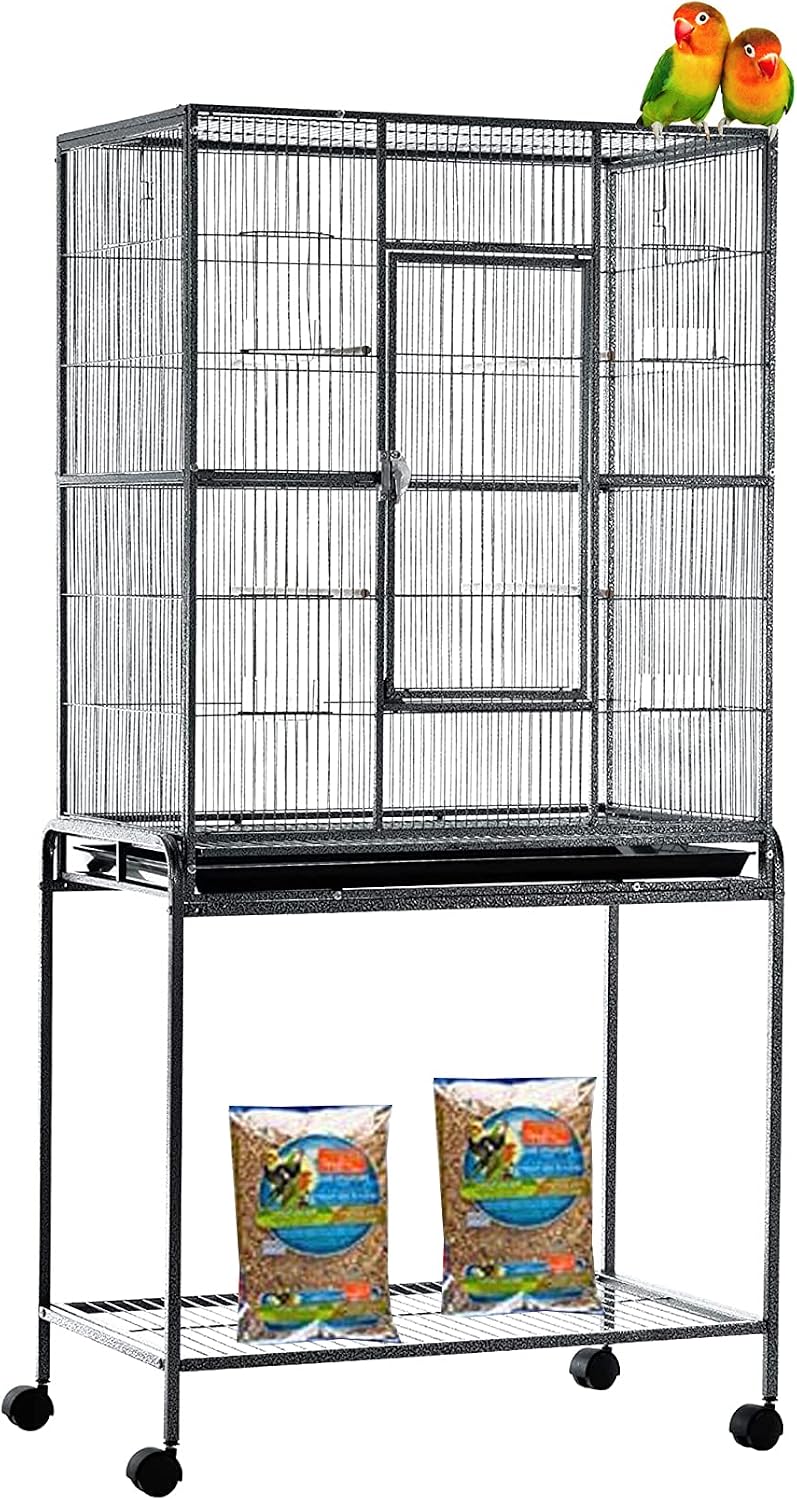 30.5Lx18.5Wx52.5 H Sturdy Wrought Iron Bird Parrot Home Cage On Wheels – Essentials for Birds - Black Vein / 25"L x 17"W x 54"H