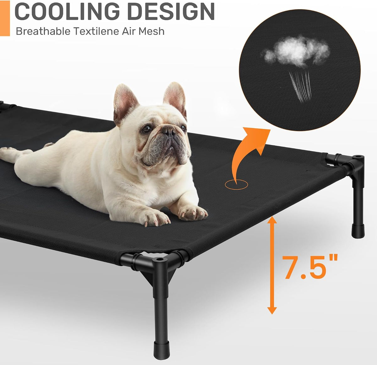 Elevated Dog Bed with Removable Canopy - Black / 42"L x 31"W x 7.5"H - image 3