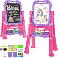 Amagoing Easel for Kids, Adjustable Standing Art Easel for Toddler, Double Side White Chalk Board - Purple