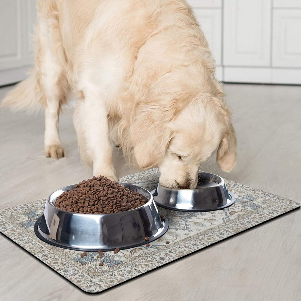 Dog Food Mat for Floors, Absorbent Pet Cat Food Bowl Mat - Bohemia 4 / 24"L x 16"W - image 2