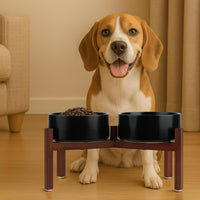 SPUNKYJUNKY Ceramic Dog Bowls with Acacia Wood Stand - 42.27 oz / Black - image 4