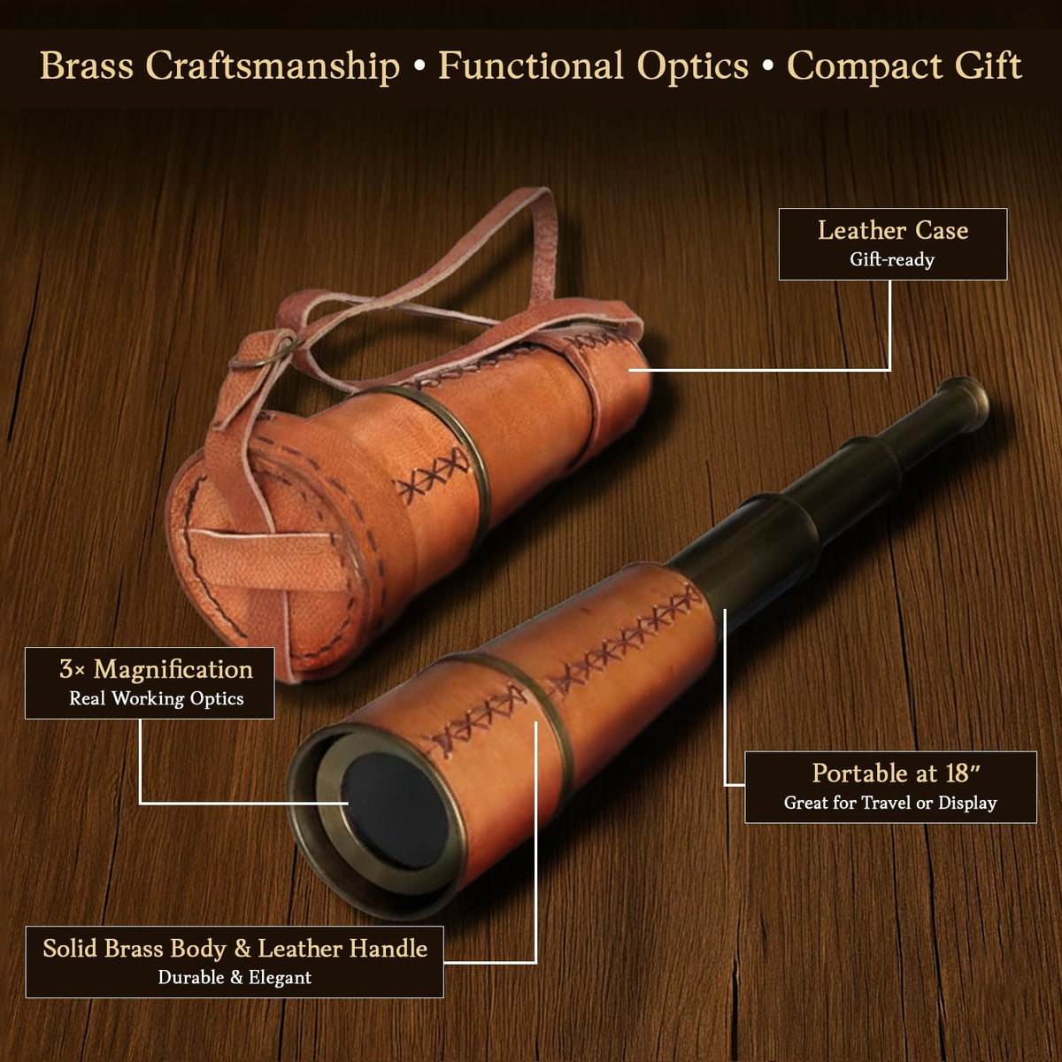 NauticalMart 18 inch handcrafted brass nautical spyglass telescope with leather wrap - view 3
