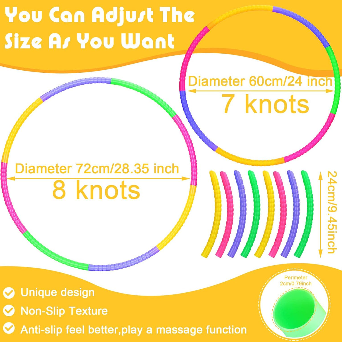 Vinsot plastic hoops for kids, 16 multicolor snap-together exercise hoops - view 10