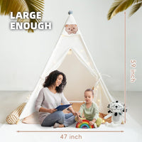 RongFa white canvas teepee tent for kids with wooden poles, flap door and mesh window - view 19