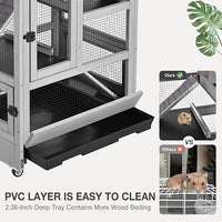 Ferret Cage Rat Cage Indoor Outdoor, Large Guinea Pig Cages with 5 Levels, Wooden Chinchilla Cage with Wheels for Hamster, Chameleon, Gerbils and Other Small Animals Anti-Chewing