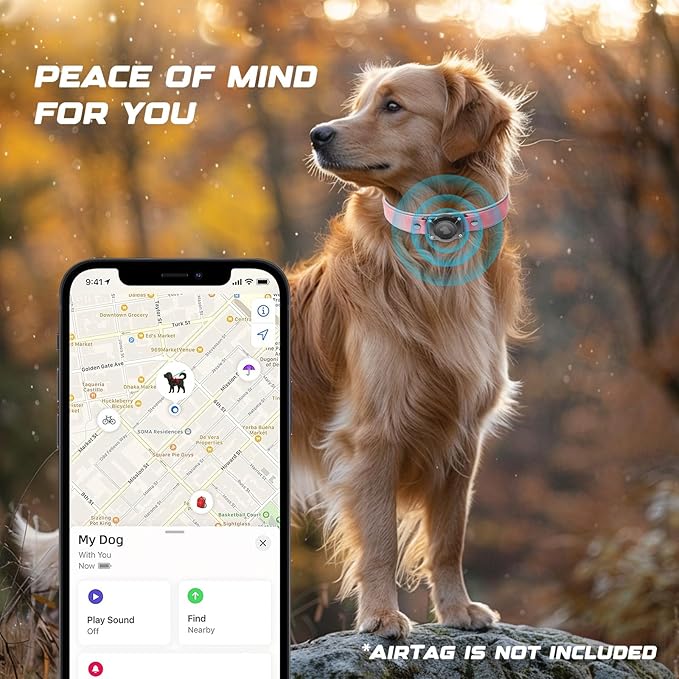 AirTag Dog Collar - Leather Dog Collar with Air Tag Holder | IPX8 Waterproof, Reflective, High - End, Adjustable Soft Padded | Dog GPS Tracker Collars Fit for Medium Large Dogs (Pink, M(12.5"-17.3"))