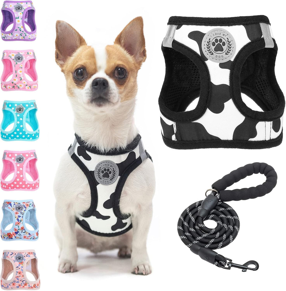 Small Dog Harness and Leash Set, No Pull Puppy Pet Vest, S - XX-Small(Chest Girth 11.5"-13") / Black White