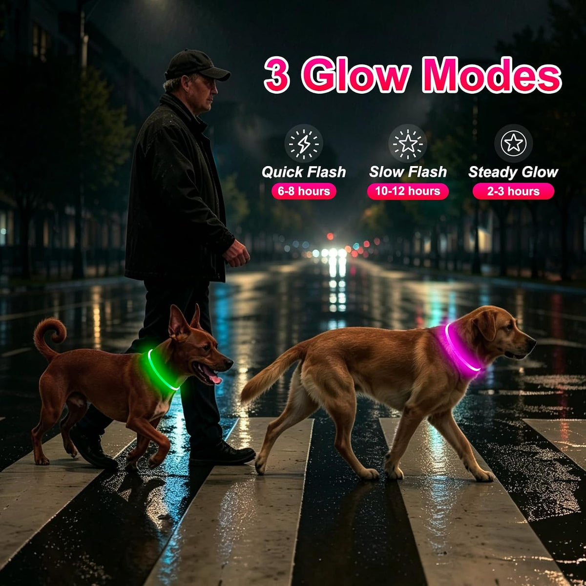 2 Packs Light Up Dog Collar - Green+Pink - image 3