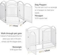 BHG Metal No-Assembly Freestanding Dog Gate with Door Walk Through, Extra Wide 144", Extra Tall 32" Pet Gate, Accordion Puppy Folding Playpen Dog Fence, with 2PCS Support (White, 6 panesl)