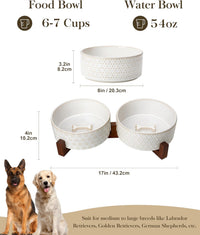 MALACASA Dog Bowl Set, Ceramic Bowls with Walnut Wood Stand - Five-leaf Grass+Honeycomb / 6 Cups - image 2