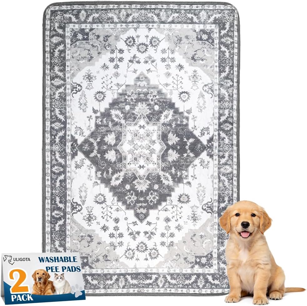 Washable Pee Pads for Dogs, Non-Slip Potty Pads - Grey Medallion / 40"x26" (Pack of 2)