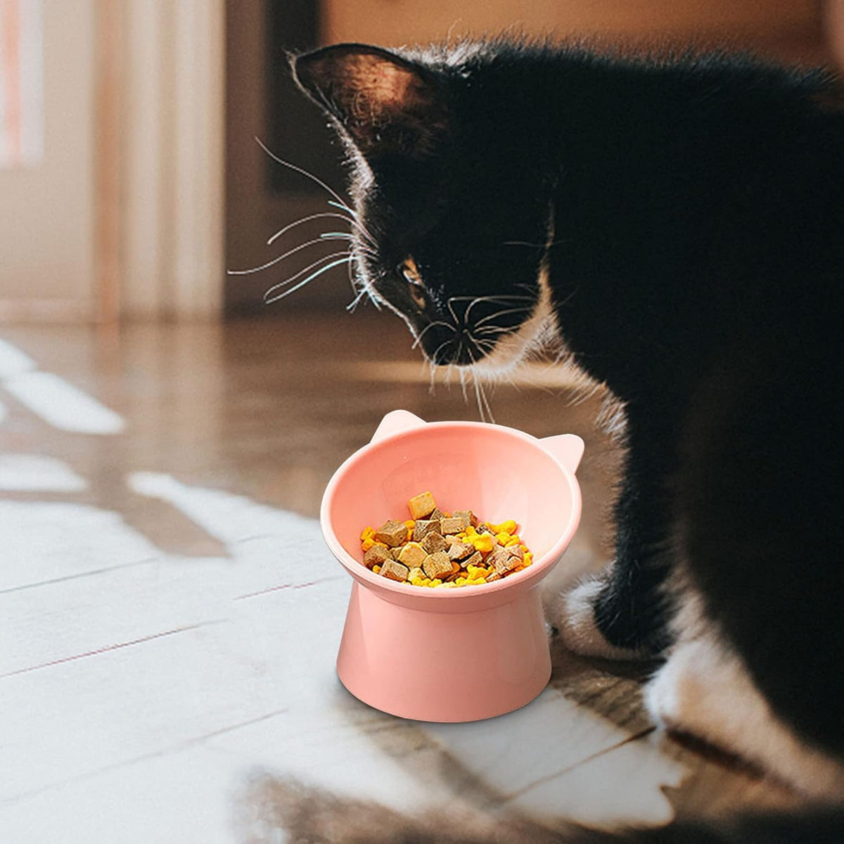 Tilted Cat Food Bowl, Whisker Friendly, Anti Vomiting, Slanted - Tall Cat Bowl-Pink - image 2