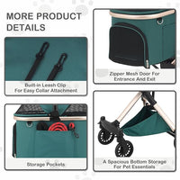 MoNiBloom 3 in 1 Pet Stroller with Adjustable Handle, Jogging Stroller w/Detachable Carrier & Lightweight Aluminum Frame for Dogs Cats, Hunter Green