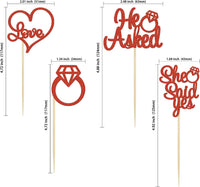 Gyufise He Asked She Said Yes Cupcake Toppers Gold Glitter Diamond - Red - image 2