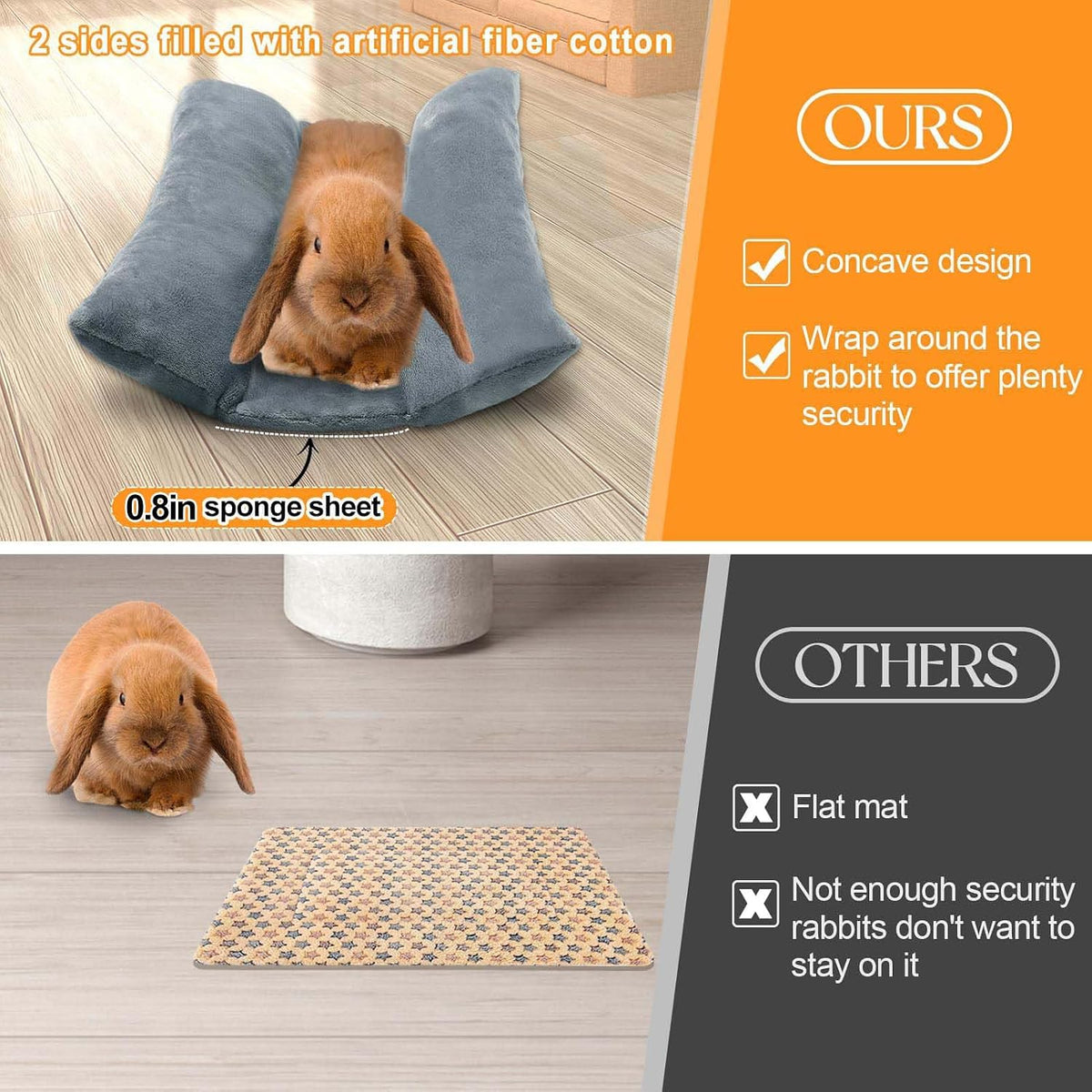 15.7" x 14" Bunny Bed for Rabbit Cage, Thickened & Soft – Daily Care for Small Pets - Gray / 15.7 x 14In - image 2