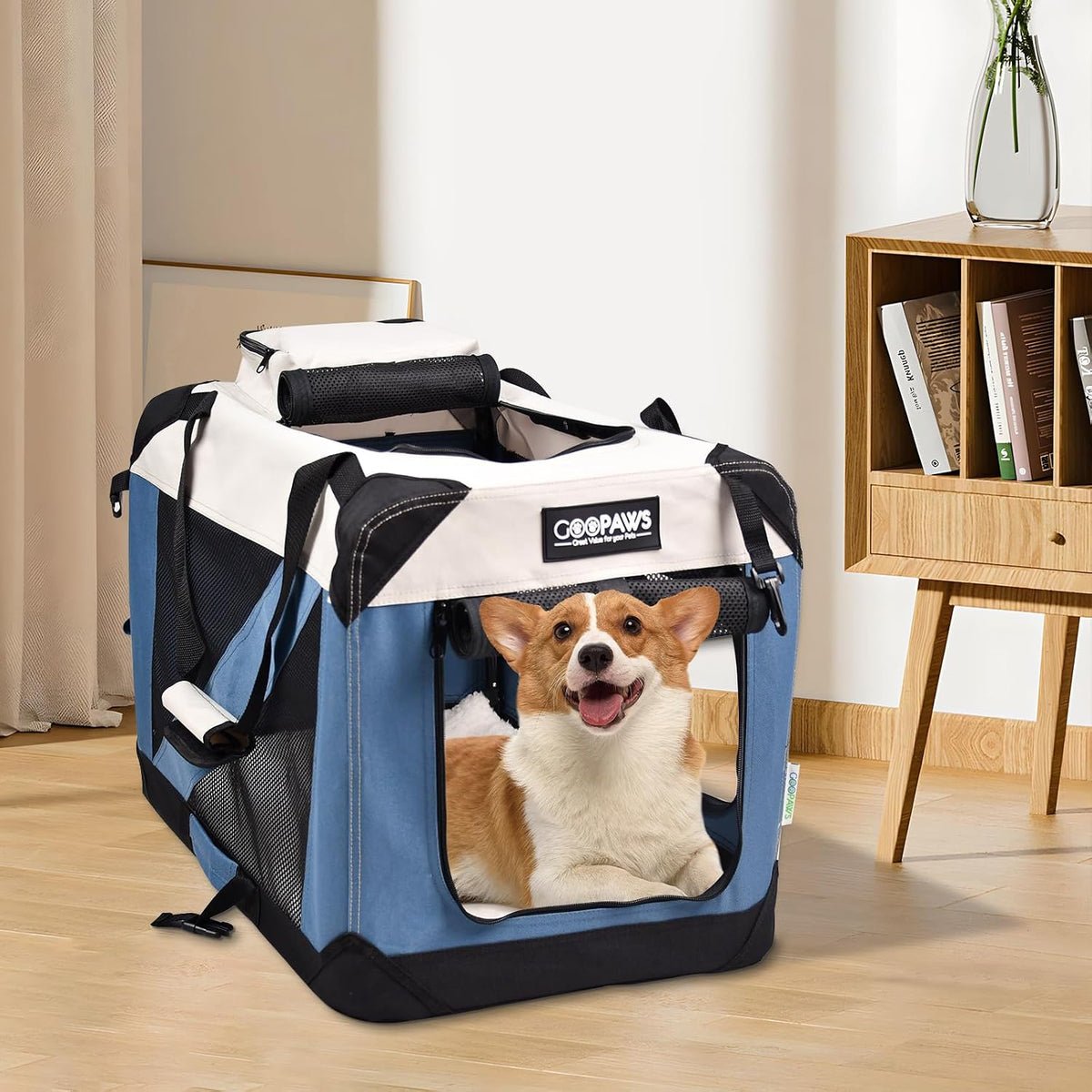 JESPET 3 Door Soft Dog Crates Kennel - 6-Lake Blue / Large(30"L x 21"W x 23"H) - image 4