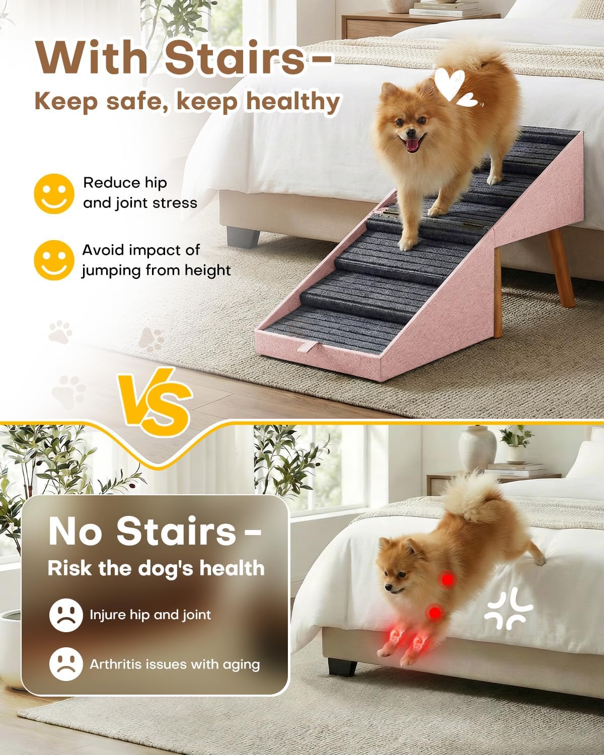 17" H Split Ottoman Dog Ramp for Couch - 21.06" H- Pink - image 3