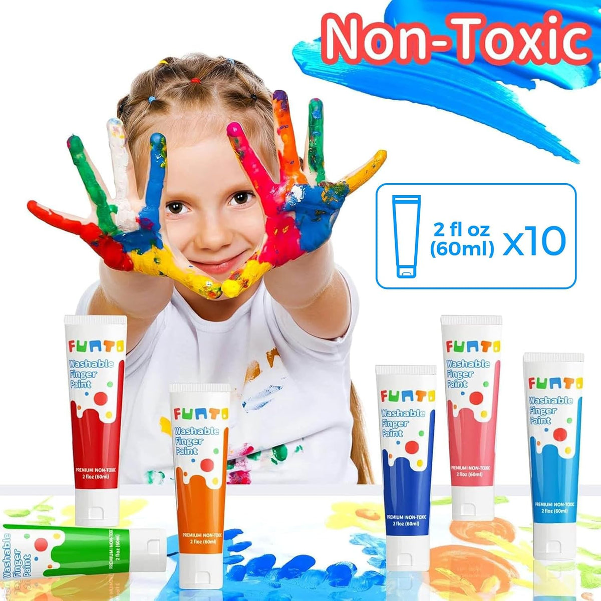Funto Kids Washable Finger Paint Set - 10 PCS Basic Colors - image 4