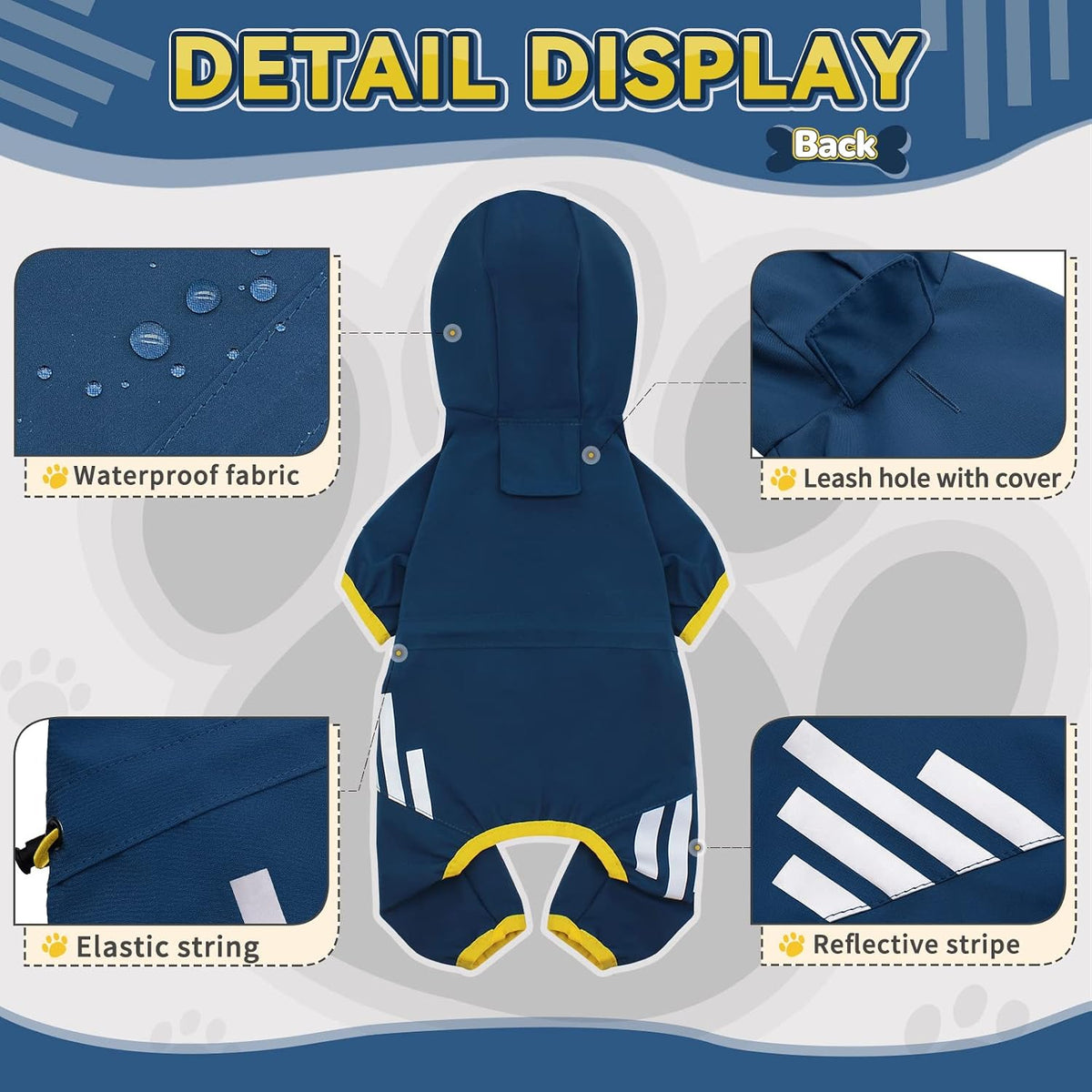 Dog Raincoat, Waterproof Dog Rain Jacket with Hood - L(Back Length15'') / Blue - image 3