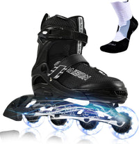 PAPAISON Adjustable Inline Skates for Kids and Adults with Full Light - Black / Large-Youth & Adult (5-8Women/4-7Kids Men)