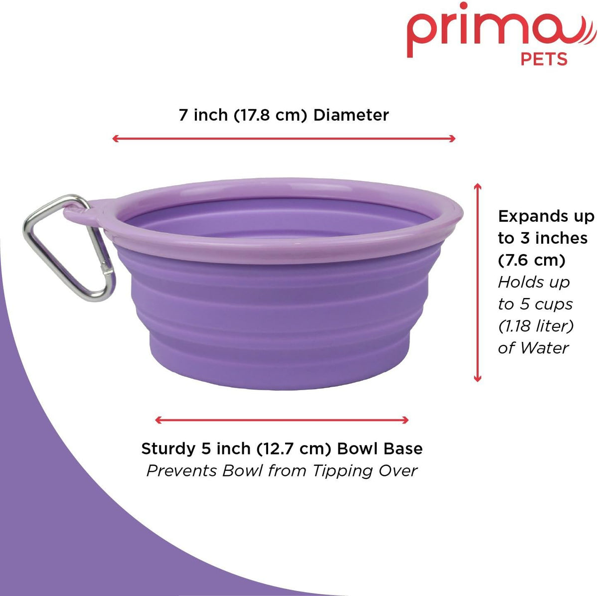 Prima Pet Expandable/ Collapsible Silicone Food & Water Travel Bowl - Purple / LARGE (5 CUPS) - image 2