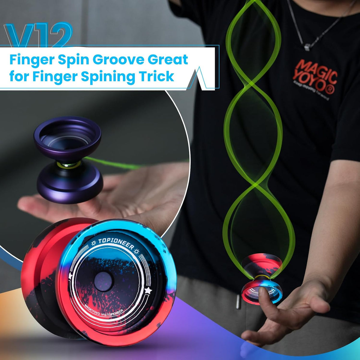 MAGICYOYO V12 Finger Spin Yoyo - Black Blue Red - image 3