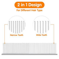 PETTOM Pet Steel Grooming Tool Poodle Finishing Butter Comb 7 1/2-inch L Silver Dog Combs with Rounded Ends Stainless Steel Teeth, Cat Comb for Removing Tangles and Knots