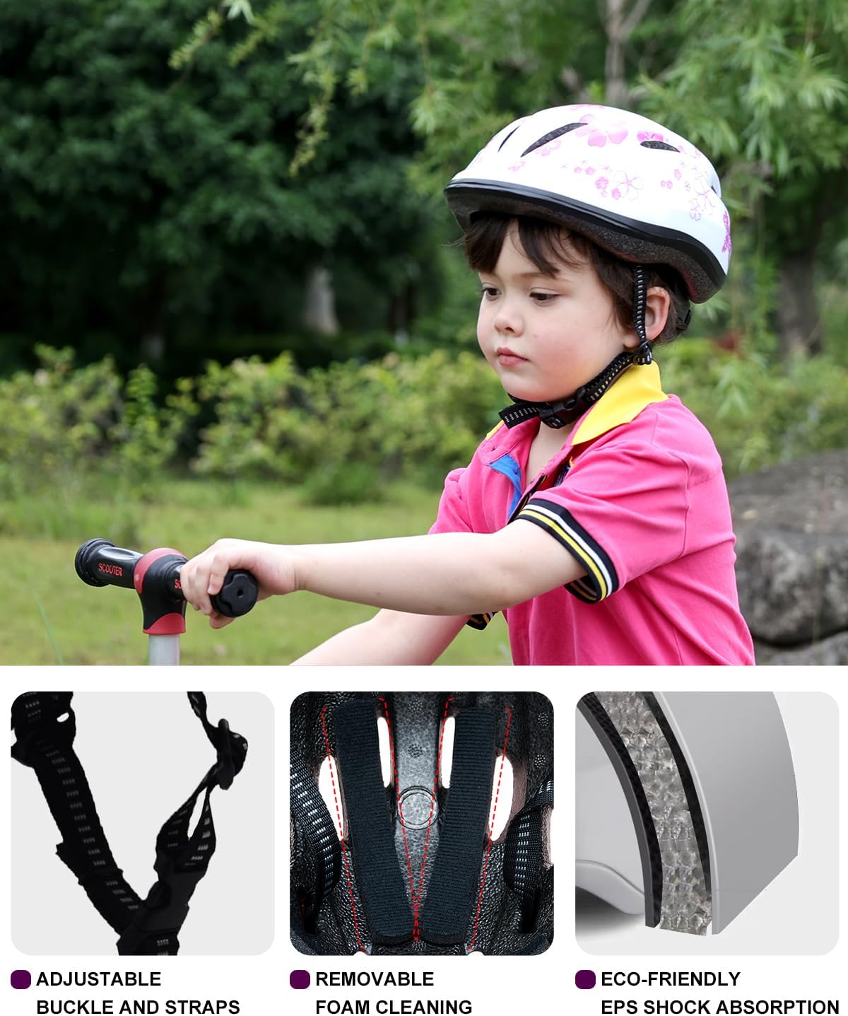 BeBeFun girls bike helmet in pink with 12 air vents and adjustable fit knob, ages 3 to 10 - view 37